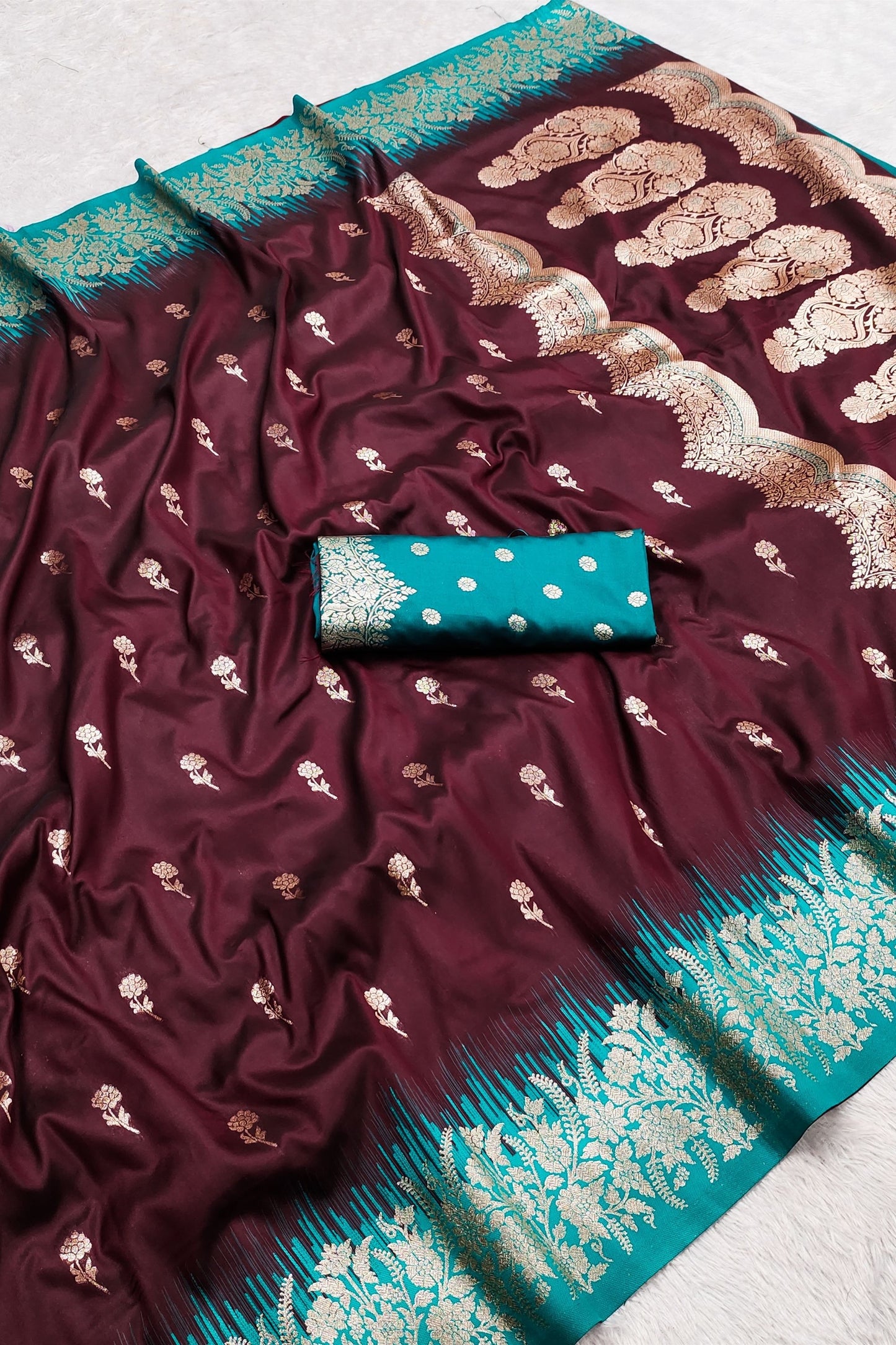 Premium Maroon Banarasi Silk Saree Zari Weaving for Women