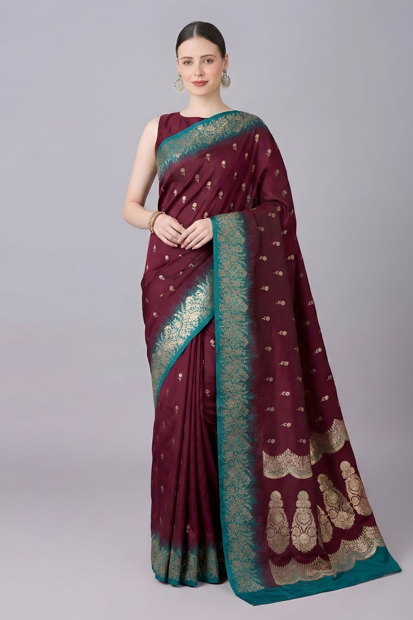 Premium Maroon Banarasi Silk Saree Zari Weaving for Women