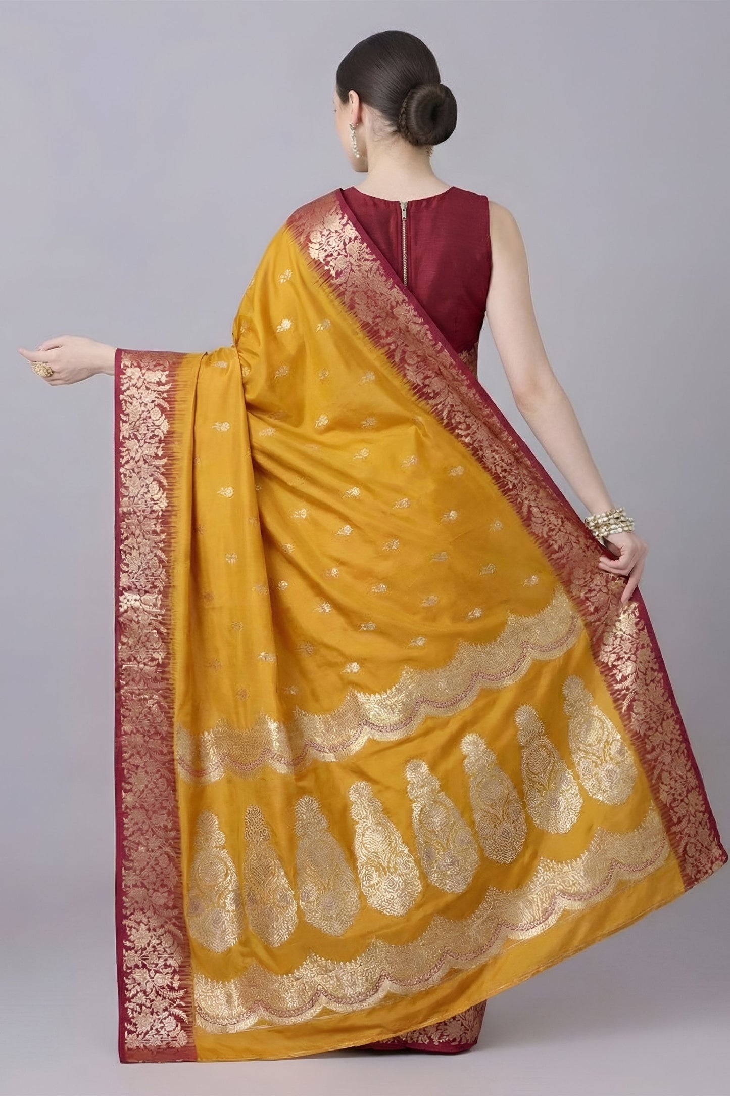 Grateful Mustard Yellow Banarasi Silk Saree Zari Weaving for Women