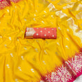 Grateful Mustard Yellow Banarasi Silk Saree Zari Weaving for Women