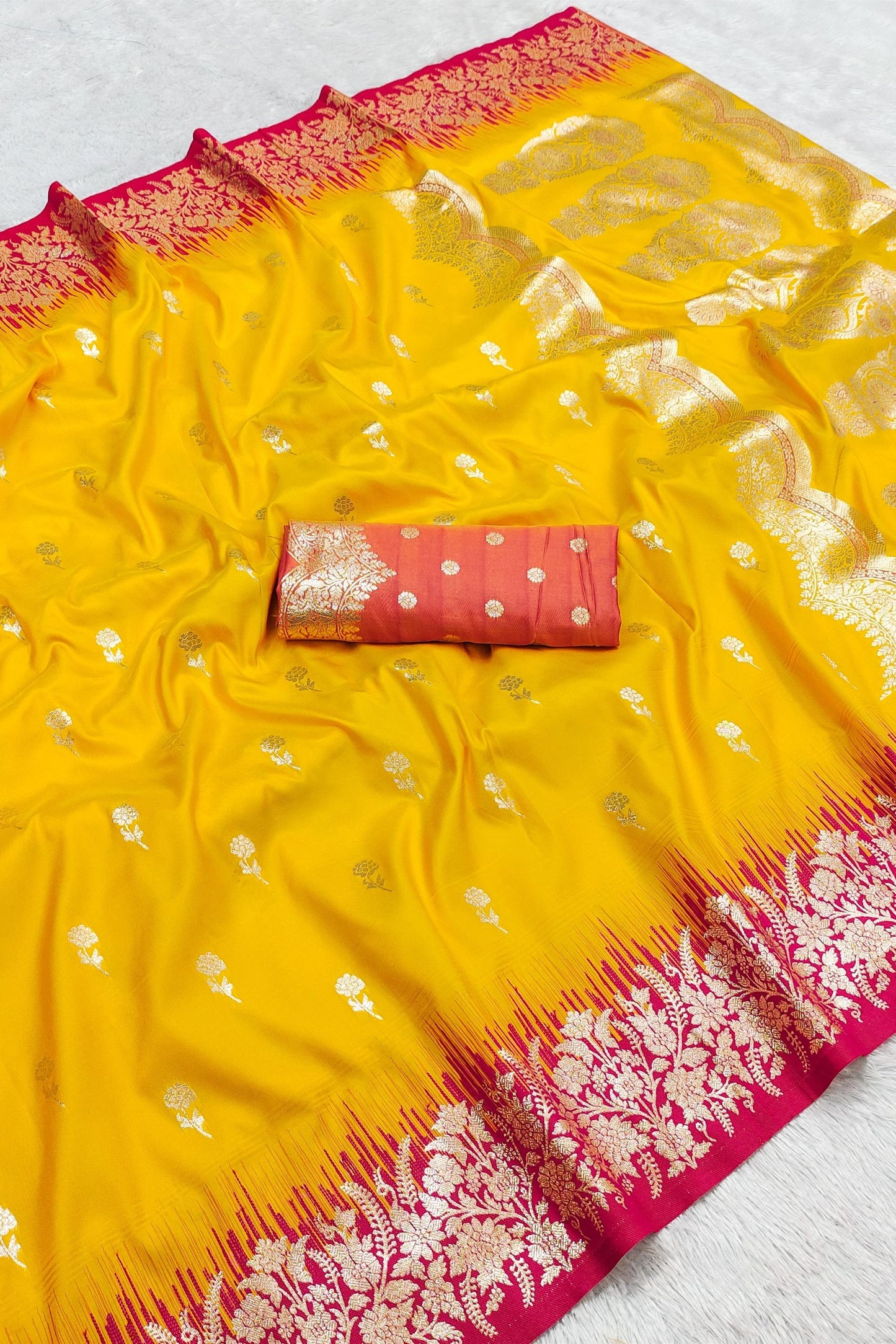 Grateful Mustard Yellow Banarasi Silk Saree Zari Weaving for Women