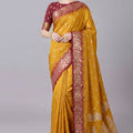 Grateful Mustard Yellow Banarasi Silk Saree Zari Weaving for Women