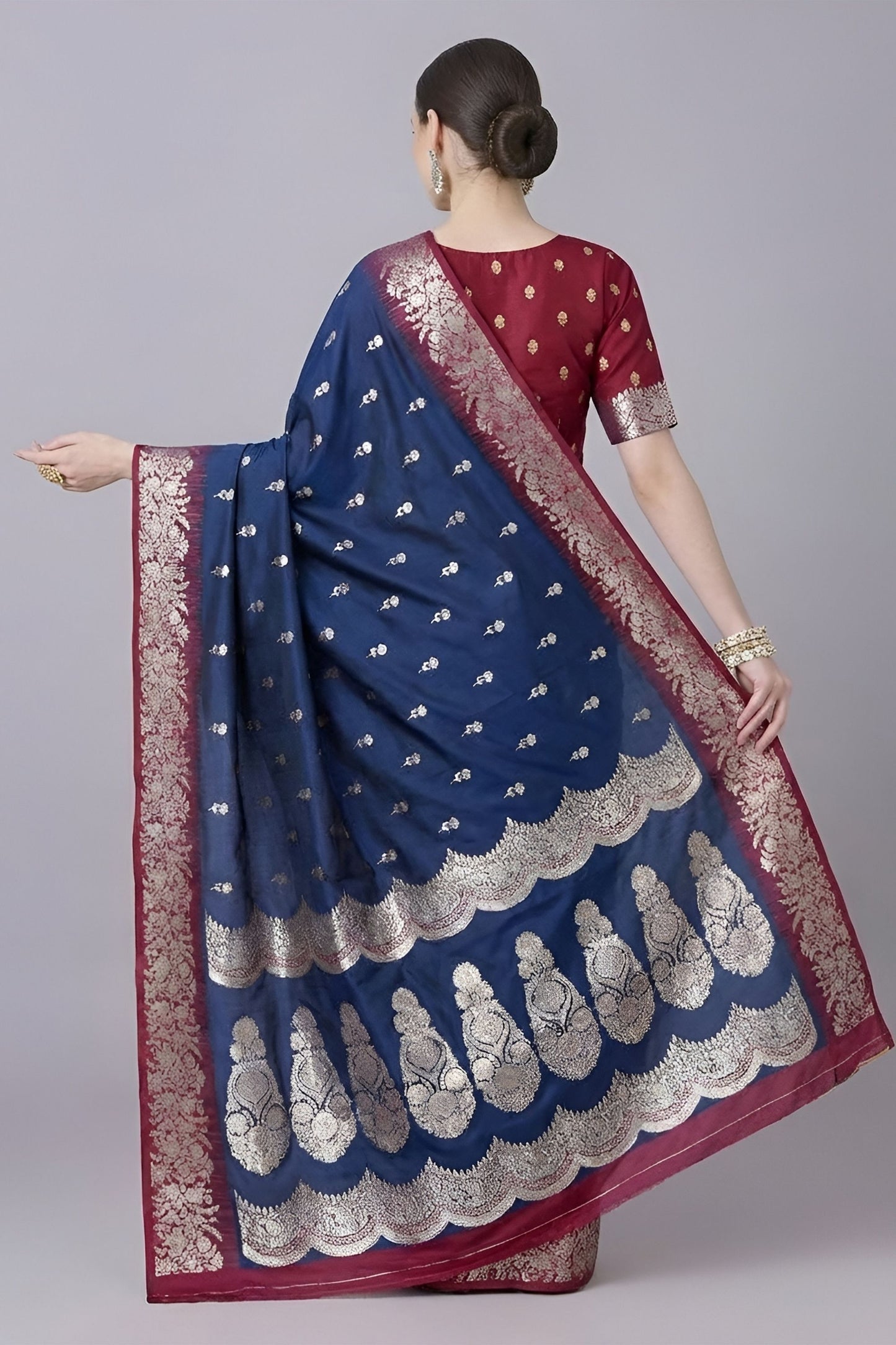 Royal Navy Blue Banarasi Silk Saree Zari Weaving Women