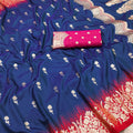 Royal Navy Blue Banarasi Silk Saree Zari Weaving Women