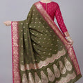 Graceful Olive Green Banarasi Silk Saree Zari Weaving for Women