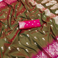 Graceful Olive Green Banarasi Silk Saree Zari Weaving for Women