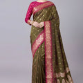 Graceful Olive Green Banarasi Silk Saree Zari Weaving for Women