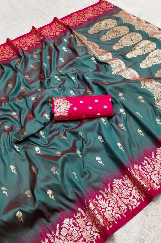 Lovely Teal Green Banarasi Silk Saree Zari Weaving for Women