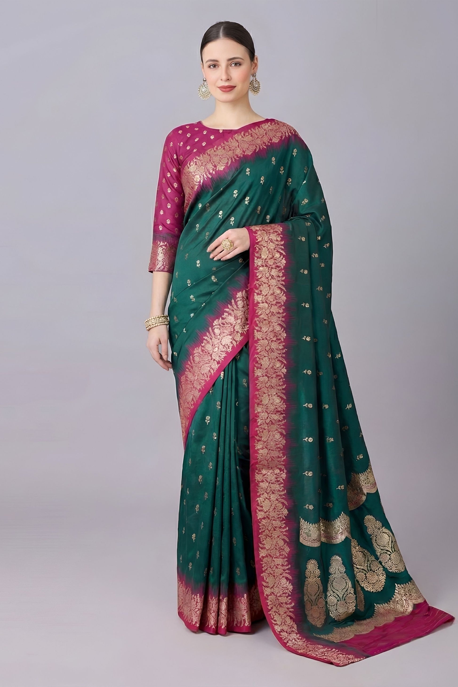Lovely Teal Green Banarasi Silk Saree Zari Weaving for Women
