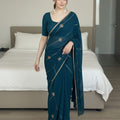 Stylish Teal Blue Crush Rangoli Silk Saree Beads Embroidery Work for Women