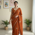 Premium Rust Orange Crush Rangoli Silk Saree Beads Embroidery Work for Women