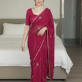 Beautiful Rani Pink Crush Rangoli Silk Saree Beads Embroidery Work for Women
