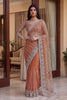 Elegant Peach Net Saree with Beads Pearls Embroidery Work for Women