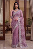 Lovely Mauve Net Saree Beads Pearls Embroidery Work for Women
