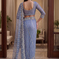 Stunning Blue Net Saree with Beads  Pearls Embroidery Work for Women