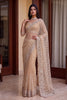 Premium Beige Net Saree Beads Pearls Embroidery Work for Women