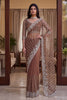 Stylish Brown Net Saree Beads Pearls Embroidery Work for Women