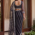 Stylish Black Net Saree Beads Pearls Embroidery Work for Women