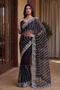 Stylish Black Net Saree Beads Pearls Embroidery Work for Women