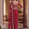 Stunning Red Net Saree Beads Pearls Embroidery Work for Women