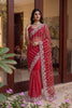 Stunning Red Net Saree Beads Pearls Embroidery Work for Women