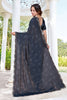 Elegant Navy Blue Fendy Satin Silk Heavy Hand Work Saree for Women