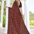 Premium Brown Fendy Satin Silk Heavy Hand Work Saree for Women