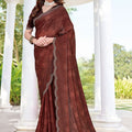 Premium Brown Fendy Satin Silk Heavy Hand Work Saree for Women