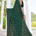 Graceful Dark Green Fendy Satin Silk Heavy Hand Work Saree for Women