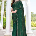 Graceful Dark Green Fendy Satin Silk Heavy Hand Work Saree for Women
