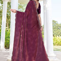 Elegant Wine Fendy Satin Silk Heavy Hand Work Saree for Women