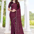 Elegant Wine Fendy Satin Silk Heavy Hand Work Saree for Women