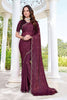 Elegant Wine Fendy Satin Silk Heavy Hand Work Saree for Women