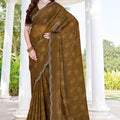Premium Olive Green Fendy Satin Silk Heavy Hand Work Saree for Women