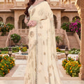Premium Cream Fendy Silk Heavy Hand Work Saree for Women