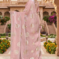 Beautiful Peach Pink Fendy Silk Heavy Hand Work Saree for Women