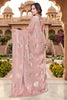 Beautiful Peach Pink Fendy Silk Heavy Hand Work Saree for Women
