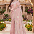 Beautiful Peach Pink Fendy Silk Heavy Hand Work Saree for Women