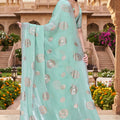 Stylish Sea Green Fendy Silk Heavy Hand Work Saree for Women