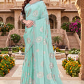 Stylish Sea Green Fendy Silk Heavy Hand Work Saree for Women