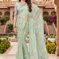 Graceful Mint Green Fendy Silk Heavy Hand Work Saree for Women