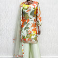 Elegant Cream Chinon Thread Embroidery Work Kurta Palazzo Set for Women
