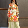 Elegant Cream Chinon Thread Embroidery Work Kurta Palazzo Set for Women