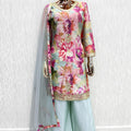 Graceful Pastel Green Chinon Thread Embroidery Work Kurta Palazzo Set for Women