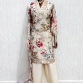 Premium Off White Chinon Thread Embroidery Work Kurta Palazzo Set for Women