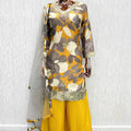 Stylish Mustard Yellow Chinon Thread Embroidery Work Kurta Palazzo Set for Women