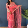 Beautiful Rani Pink Net Saree Sequin Embroidery Work for Women