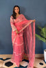 Beautiful Rani Pink Net Saree Sequin Embroidery Work for Women