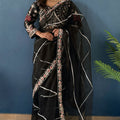 Premium Black Net Saree with Sequin Embroidery Work for Women