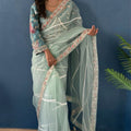Greceful Sea Green Net Saree with Sequin Embroidery Work for Women